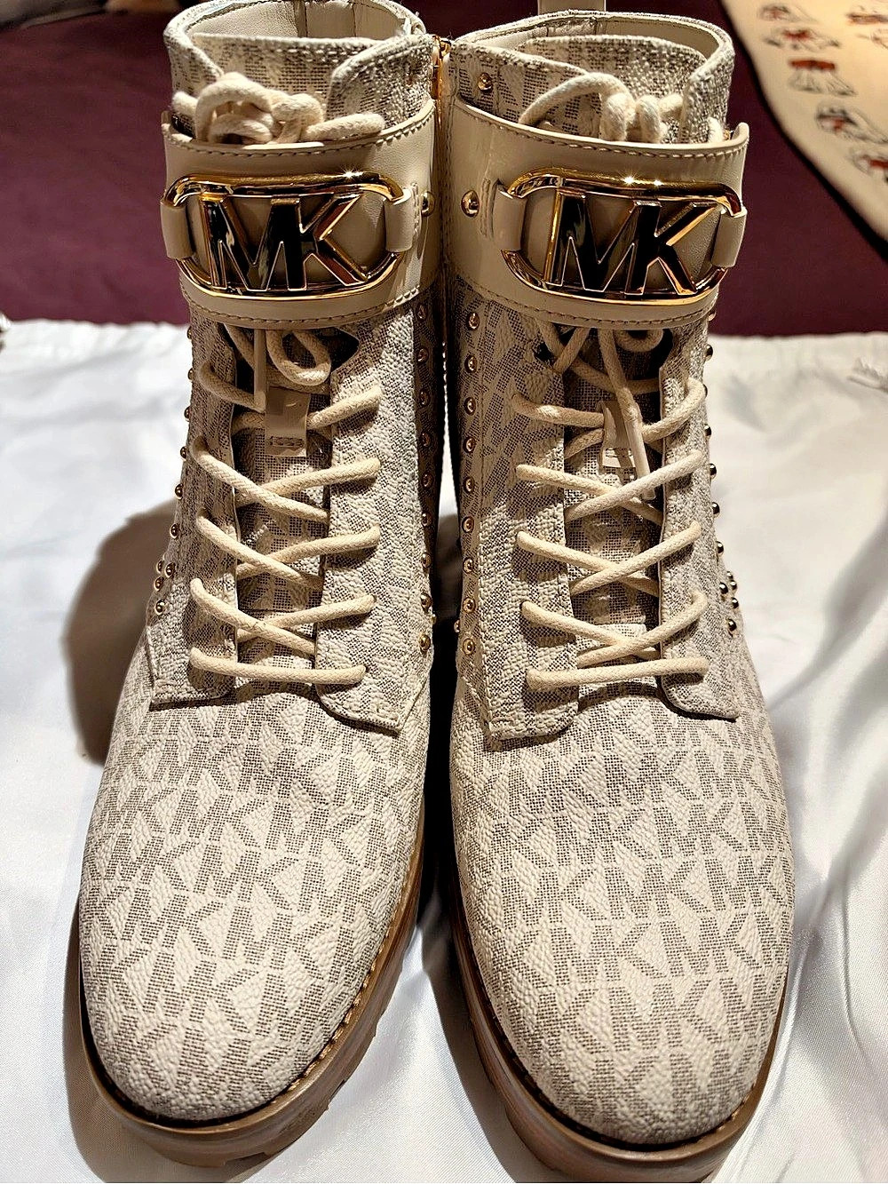 Michael Kors Corey Logo Combat Boot Cream US 7.5 M